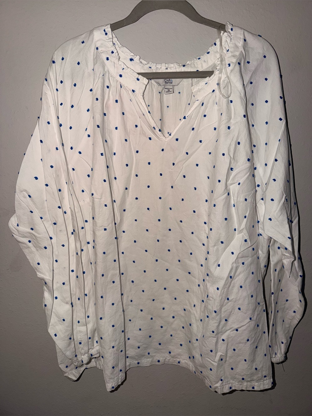Croft & Barrow White Blouse with Blue Polka Dots